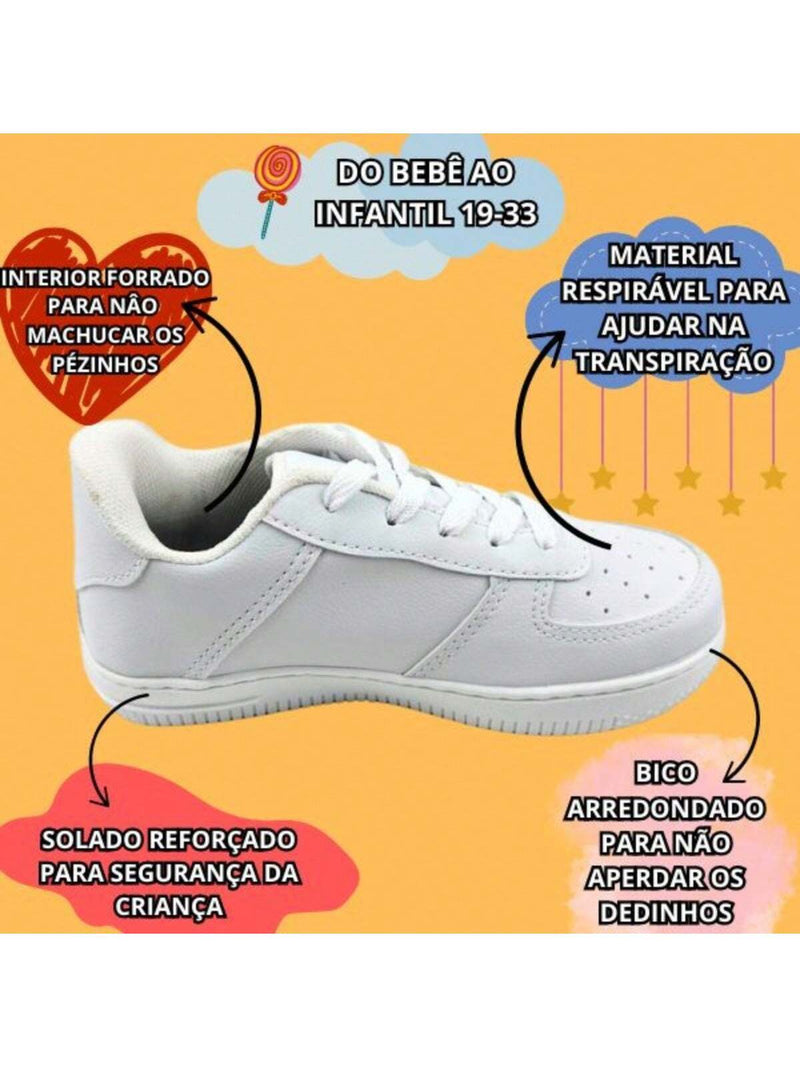 Tenis Infantil Casual Menino e Menina Unissex Passeio Escolar Branco Preto Original