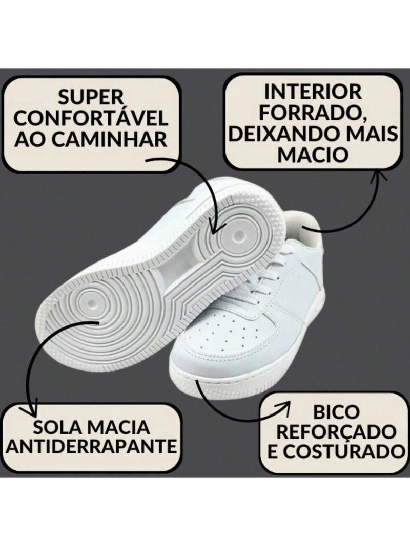 Tenis Infantil Casual Menino e Menina Unissex Passeio Escolar Branco Preto Original