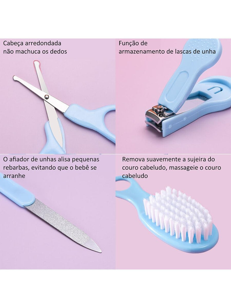 Belifou Kit Higiene Bebe - 13 Ferramentas De Cuidados Para Bebê - Inclui Pente Tesoura para Bebê Termômetro Cortador de Unhas e Lixa de Unhas Com Bolsa Organizadora Prática Para Bebê - Livre de BPA